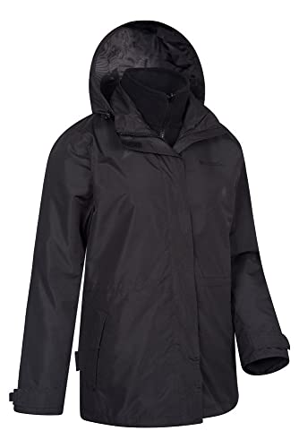 Mountain Warehouse Fell Chaqueta Impermeable 3 en 1 para Mujer - Chaqueta de Senderismo Desmontable con Forro Polar y Capucha, Transpirable, Ideal como Parka de Invierno Negro 44