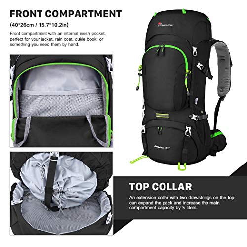 MOUNTAINTOP 50/60L Mochila de Senderismo Gran Capacidad Mochila de Montaña Impermeable para Viaje Camping Deporte al Aire Libre (Negro-60L)