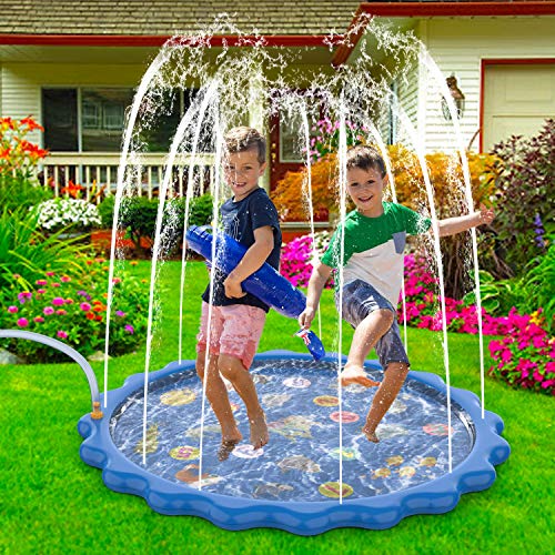 MOZOOSON Juguete para Niños-Splash Pad, Piscina para Niños, Tapete de Juegos de Agua 170CM Almohadilla Aspersor de Juego Agua, Aire Libre Fiesta Playa Jardín