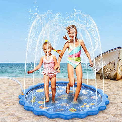 MOZOOSON Juguete para Niños-Splash Pad, Piscina para Niños, Tapete de Juegos de Agua 170CM Almohadilla Aspersor de Juego Agua, Aire Libre Fiesta Playa Jardín