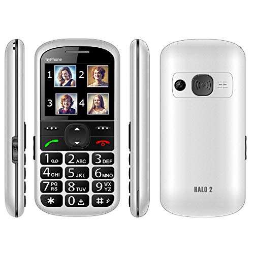 MP myPhone Halo 2 Blanco, teléfono clásico, teléfono para Mayores, Base de Carga, Botón SOS, Llaves Grandes, Gran Pantalla de 2,2 Pulgadas, contactos fotográficos, 900 mAh