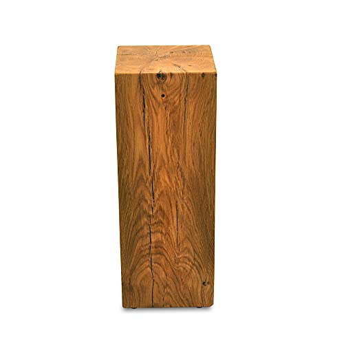 MS FACTORY Bloque de Roble de Madera Maciza - Cubo, Tronco de Madera - Mesa Auxiliar, Columna Decorativa, Soporte de Madera, Mesa de Madera, Base de Flores, Mesita de Noche - 15 x 15 x 45 cm