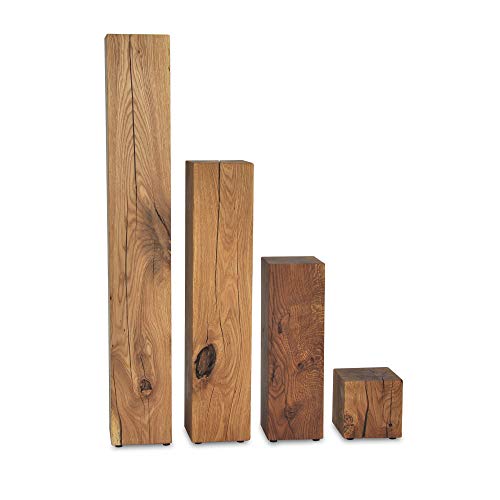 MS FACTORY Bloque de Roble de Madera Maciza - Cubo, Tronco de Madera - Mesa Auxiliar, Columna Decorativa, Soporte de Madera, Mesa de Madera, Base de Flores, Mesita de Noche - 15 x 15 x 45 cm