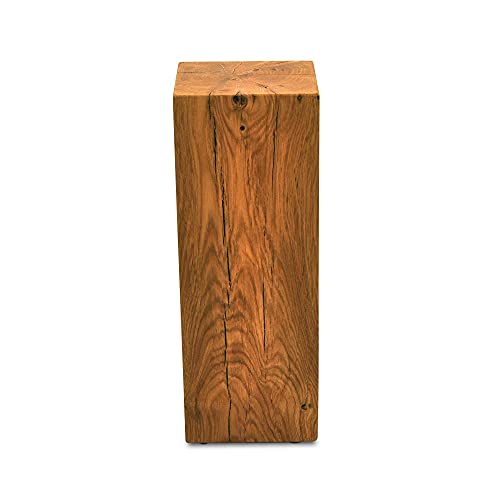 MS FACTORY Bloque de Roble de Madera Maciza - Cubo, Tronco de Madera - Mesa Auxiliar, Columna Decorativa, Soporte de Madera, Mesa de Madera, Base de Flores, Mesita de Noche - 15 x 15 x 45 cm