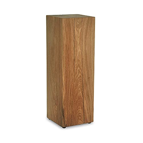 MS FACTORY Bloque de Roble de Madera Maciza - Cubo, Tronco de Madera - Mesa Auxiliar, Columna Decorativa, Soporte de Madera, Mesa de Madera, Base de Flores, Mesita de Noche - 20 x 20 x 70 cm