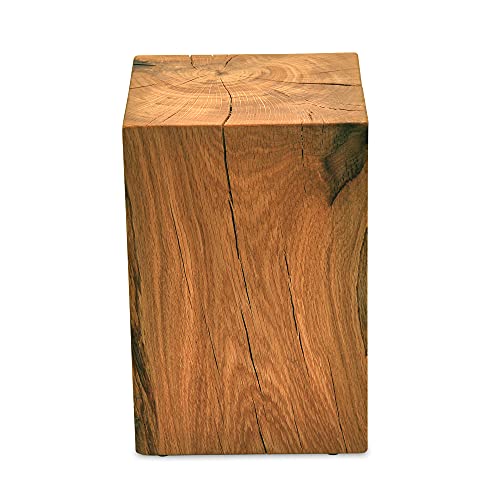 MS FACTORY Bloque de Roble de Madera Maciza - Cubo, Tronco de Madera - Mesa Auxiliar, Columna Decorativa, Soporte de Madera, Mesa de Madera, Base de Flores, Mesita de Noche - 15 x 15 x 20 cm