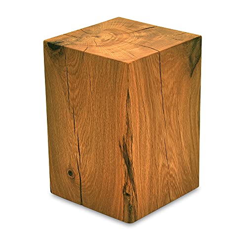 MS FACTORY Bloque de Roble de Madera Maciza - Cubo, Tronco de Madera - Mesa Auxiliar, Columna Decorativa, Soporte de Madera, Mesa de Madera, Base de Flores, Mesita de Noche - 15 x 15 x 20 cm