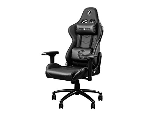 MSI MAG CH120 I - Silla Gaming negra, estructura de acero, respaldo reclinable, reposabrazos 4D ajustables, pistón elevador de gas de clase 4 certificado, rueda giratoria con bloqueo de 75 mm