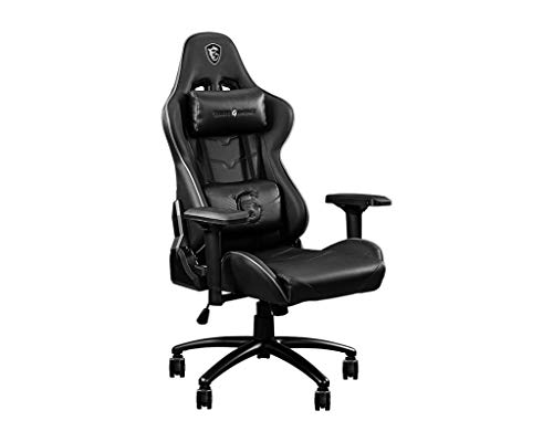 MSI MAG CH120 I - Silla Gaming negra, estructura de acero, respaldo reclinable, reposabrazos 4D ajustables, pistón elevador de gas de clase 4 certificado, rueda giratoria con bloqueo de 75 mm