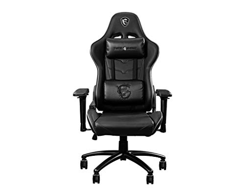 MSI MAG CH120 I - Silla Gaming negra, estructura de acero, respaldo reclinable, reposabrazos 4D ajustables, pistón elevador de gas de clase 4 certificado, rueda giratoria con bloqueo de 75 mm