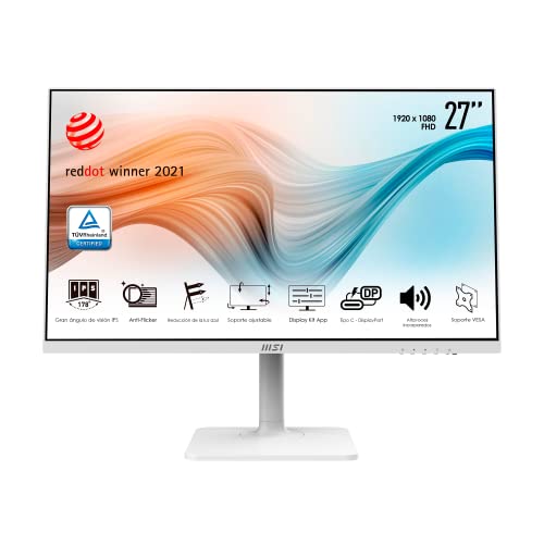 MSI Modern MD271PW – Monitor profesional de 27" (IPS, Anti-Glare, 75Hz, Frame-Less, 16:9 FHD 1920x1080), Color Blanco