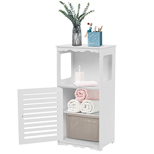 Mueble Columna de Baño, Pequeño Gabinete de Almacenamiento con Puertas y Estantes, para El Suelo El Lateral Esquina Baño Muebles El Hogar, Color Blanco, 15.5 x 11.02 x 31.49 Pulgadas