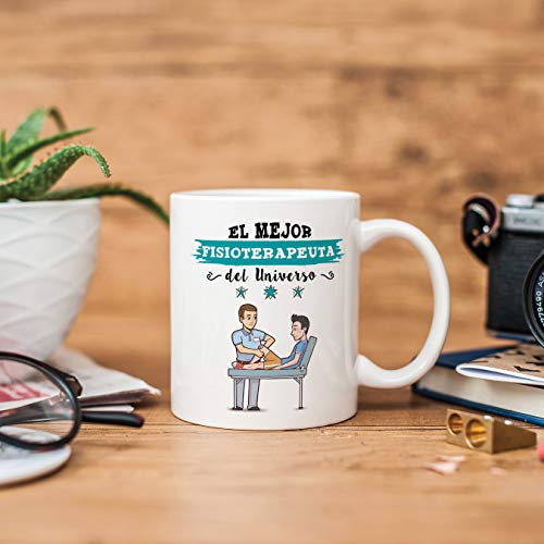 MUGFFINS Fisioterapeuta Tazas Originales de café y Desayuno para Regalar a Trabajadores Profesionales - Esta Taza Pertenece al Mejor Fisioterapeuta del Universo - Cerámica 350 ml