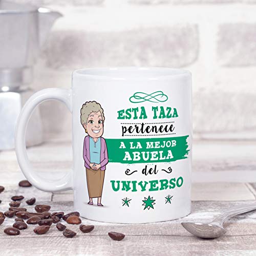 MUGFFINS Taza Abuela - Esta Taza Pertenece a la Mejor Abuela del Universo - Taza Desayuno/Idea Regalo Original/Día de la Madre para Abuelitas. Cerámica 350 mL