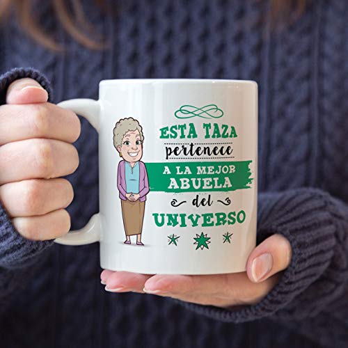 MUGFFINS Taza Abuela - Esta Taza Pertenece a la Mejor Abuela del Universo - Taza Desayuno/Idea Regalo Original/Día de la Madre para Abuelitas. Cerámica 350 mL