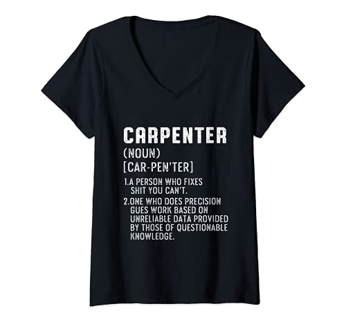 Mujer Carpintero Definición Artesano Madera Martillo Hacha Camiseta Cuello V