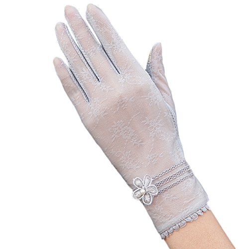 Mujer Clásico Corto Guantes Respirantes Guantes y Manoplas Encaje Antideslizante Protección UV (Gris)