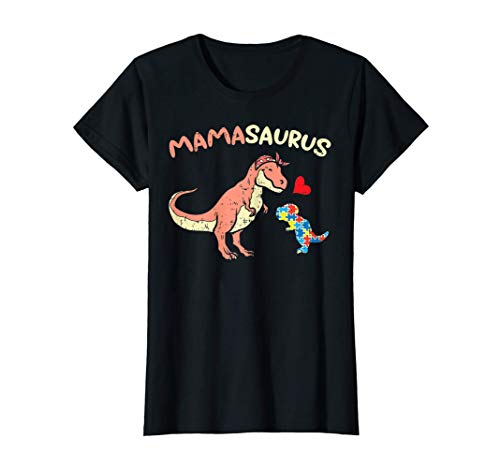 Mujer Mamasaurus Heart Puzzle Dino Autism Awareness Mom Mama Women Camiseta