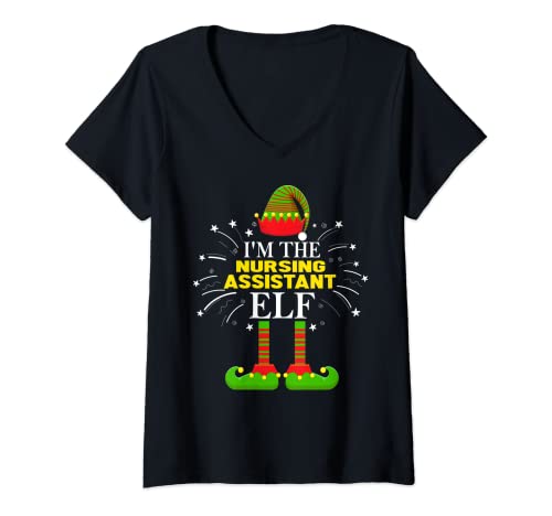 Mujer Soy el Asistente de Enfermería Elfo Familia Coincidencia Gru Camiseta Cuello V