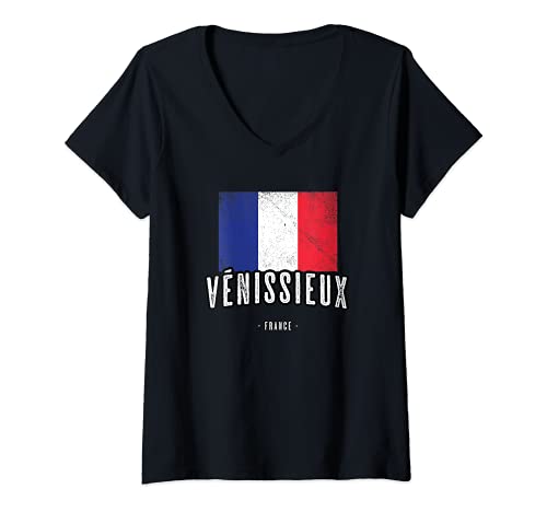 Mujer Vénissieux - Francia | FR Ciudad Bandera, Drapeau Français - Camiseta Cuello V