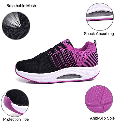 Mujer Zapatillas de Deporte Malla Air Cuña Cómodos Sneakers Mujer Casual Running Senderismo Ligero Mesh Zapatillas Gris Negro 35-41