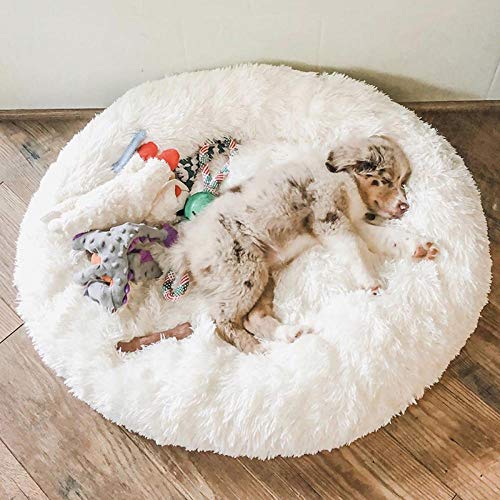 MUZIM Canasta de Camas de Felpa Larga para Perros, Cama Relajante Hondenmand, Perrera para Mascotas, Suave y esponjosa, cómoda para Perros pequeños, medianos y Grandes-Gris Pardo_S Diámetro 50cm