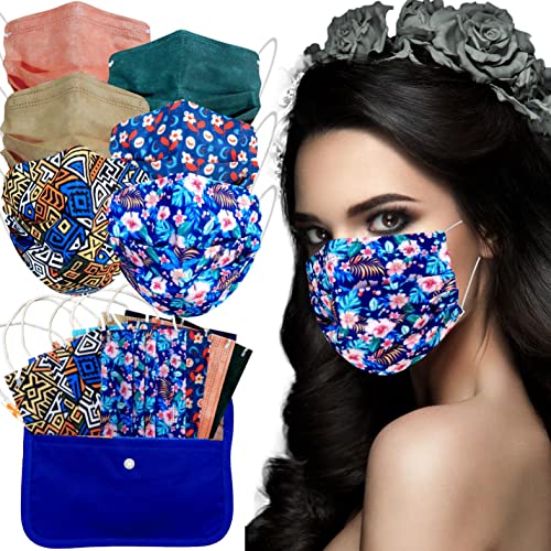 MVT Mascarillas de Color, Paquete de 60x Mascarillas Protectora Higiénica Colores Estampados Variados Homologadas UNE 0064-1:20 3 capas +1 Estuche Porta Mascarillas color aleatorio (1)