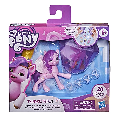 My Little Pony: A New Generation - Princesa Petals Aventura de Cristal - Poni Rosada de 7,5 cm con Accesorios Sorpresa, Pulsera de la Amistad