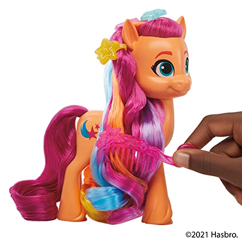 My Little Pony: A New Generation - Sunny Starscout Peinados mágicos - Poni Naranja de 15 cm con Trenza Multicolor y 17 Accesorios