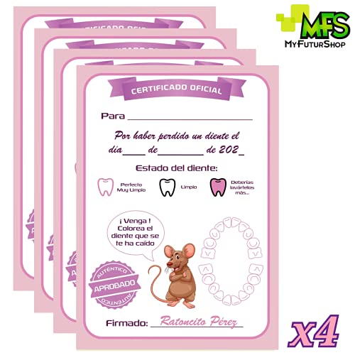 Myfuturshop® Raton Pérez Puerta mágica, Caja para el Diente, Escalera, 4 certificados de Diente Limpio. Regalo Original para niño y niña. Rosa