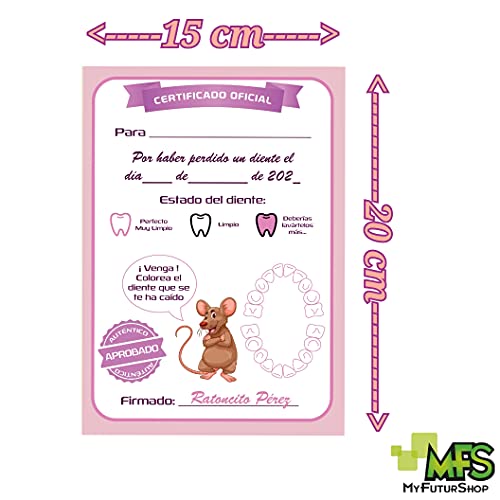 Myfuturshop® Raton Pérez Puerta mágica, Caja para el Diente, Escalera, 4 certificados de Diente Limpio. Regalo Original para niño y niña. Rosa