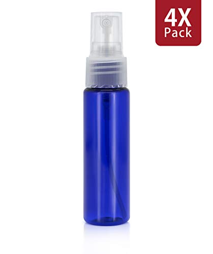 MyGadget Juego de 4 Botellas de Spray Vacías (30 ml) - Recipientes de Plástico Rellenables para Desmaquillante Aceites Esenciales Perfume Agua - Azul Oscuro