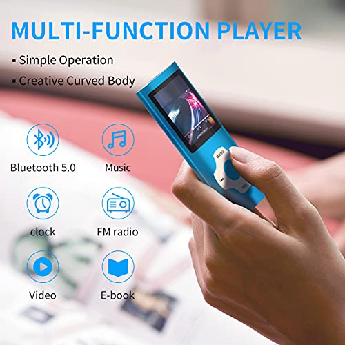 MYMAHDI Reproductor de MP3 / MP4 Bluetooth 5.0 con Tarjeta de Memoria de 32GB, Pantalla LCD de 1.8 Pulgadas, soporta hasta 128GB, Video/grabación de Voz/Radio FM, Lector de Libros