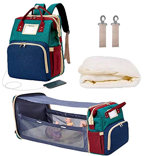 MYWILON Mochila cambiador maternidad 3 en 1 Gran capacidad – Bolsa de Pañales Multifunción impermeable – Bolso de viaje con cama para bebe (Multicolor)