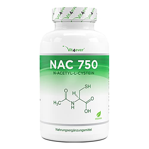 NAC - N-Acetil L-Cisteína 180 cápsulas con 750 mg cada una - Suministro para 6 meses - Vegano - Altamente dosificado - Sin aditivos no deseados