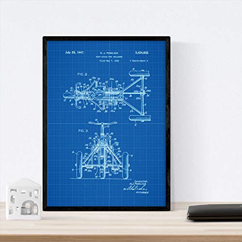 Nacnic Poster con Patente de Triciclo. Lámina con diseño de Patente Antigua en tamaño A3 y con Fondo Azul