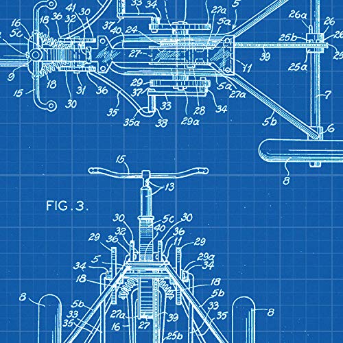 Nacnic Poster con Patente de Triciclo. Lámina con diseño de Patente Antigua en tamaño A3 y con Fondo Azul