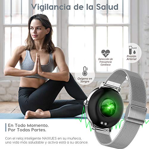 NAIXUES Smartwatch Mujer, Reloj Inteligente Impermeable 67, Monitor de Sueño y Caloría Pulsómetro, 7 Modos de Deportes, Notificaciones Inteligentes, Reloj Deportivo Mujer para Android iOS(Plata)