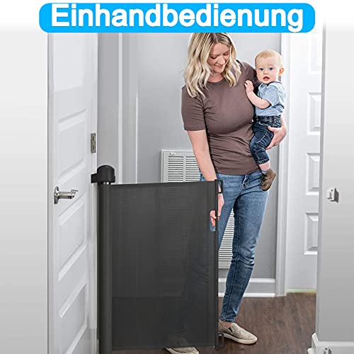 NAIZY Retráctil puertas de seguridad para niños 0-150 cm Puerta Seguridad Bebé Extensibles Barrera Escalera Vallas de Seguridad para Interiores y Exteriores - Negro