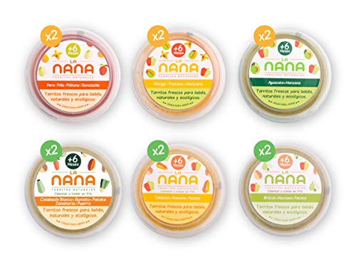 NANA - Pack de 12 tarritos ecológicos frescos 2 de cada variedad de 190 g de frutas (Aguacate, Caribe, y Tropical) y verduras (Sweet Pot, Brócoli y Calabaza)