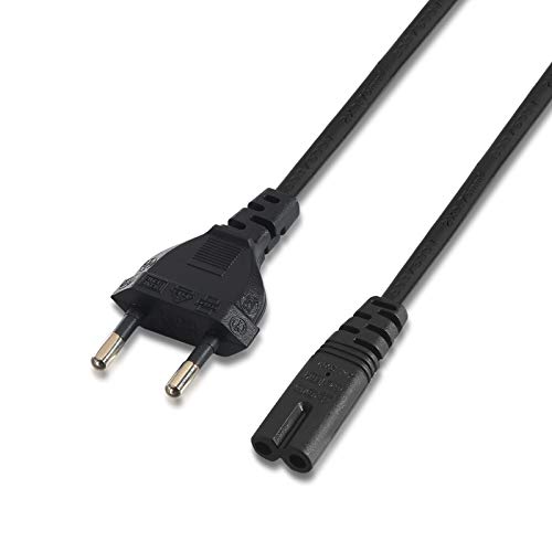 NANOCABLE 10.22.0402 - Cable de Alimentación para Cargador de Portátiles en Forma de 8 (CEE 7/16/M-C7/H, 100% Cobre AWG18, 1.5mts) Color Negro