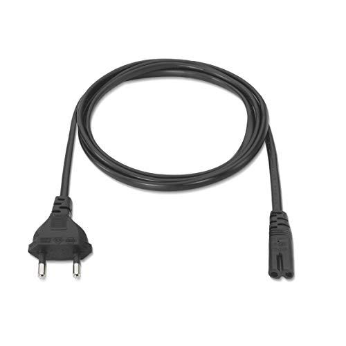 NANOCABLE 10.22.0402 - Cable de Alimentación para Cargador de Portátiles en Forma de 8 (CEE 7/16/M-C7/H, 100% Cobre AWG18, 1.5mts) Color Negro