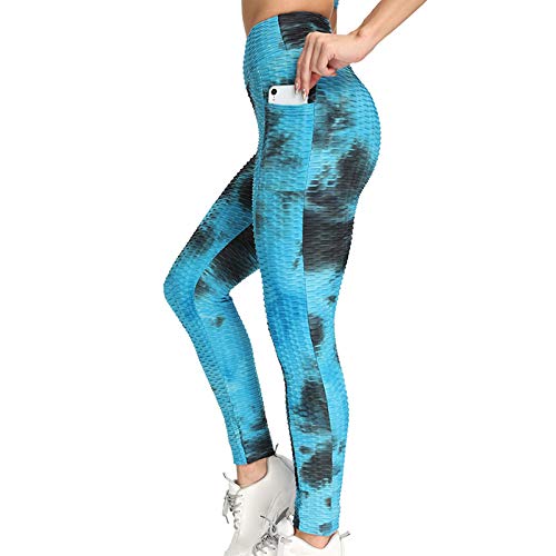 NAQUSHA Leggings con textura de burbujas para mujer, levantamiento de glúteos, pantalones de yoga con burbujas de bolsillo, para correr