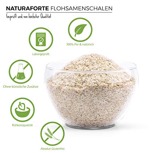 NaturaForte Cáscara de Psyllium Husk 1000g - Vegano - Rico en fibra y mucílago - psyllium sin gluten - psyllium en polvo - Superfood Low-Carb cascara de psyllium