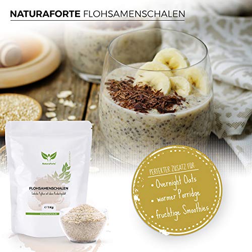 NaturaForte Cáscara de Psyllium Husk 1000g - Vegano - Rico en fibra y mucílago - psyllium sin gluten - psyllium en polvo - Superfood Low-Carb cascara de psyllium