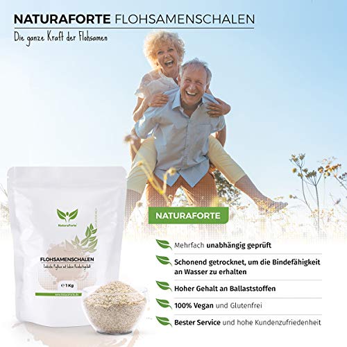 NaturaForte Cáscara de Psyllium Husk 1000g - Vegano - Rico en fibra y mucílago - psyllium sin gluten - psyllium en polvo - Superfood Low-Carb cascara de psyllium