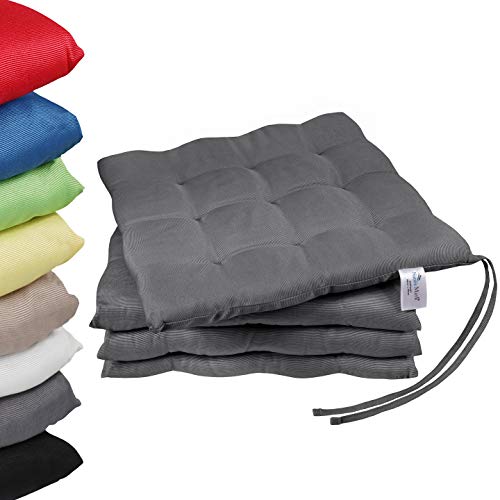 NatureMark Juego de 4 Cojines para Silla con Lazos (40 x 40 cm, Rellenos), Color Gris Antracita