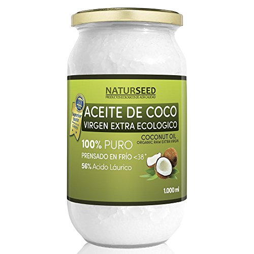 Naturseed Aceite de coco - Virgen Extra Organico, Ecologico - Puro, Natural - 1000ml - Para el Cabello y El Cuerpo, Facial, Dientes , Bebes, Para Cocinar - Masaje con Aceites Esenciales - Ebook Gratis