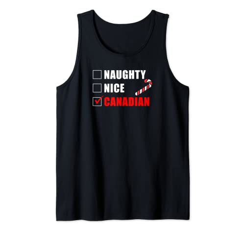 Naughty Nice Canadiense Candy Bastón Navidad Santa Lista Camiseta sin Mangas