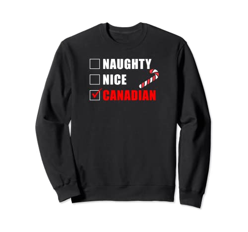 Naughty Nice Canadiense Candy Bastón Navidad Santa Lista Sudadera